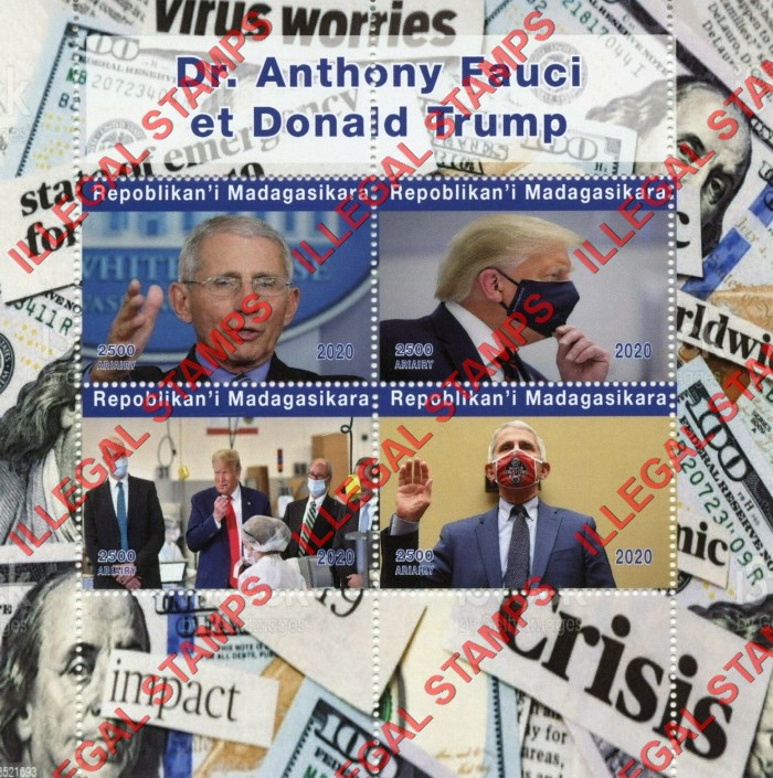 Madagascar 2020 Fauci and Trump Illegal Stamp Souvenir Sheet of 4