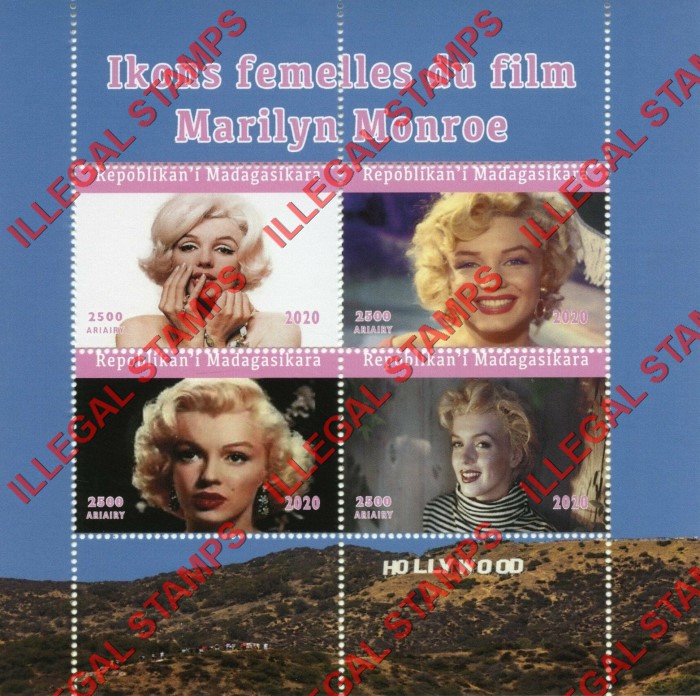 Madagascar 2020 Female Icons from the Movies Marilyn Monroe Illegal Stamp Souvenir Sheet of 4