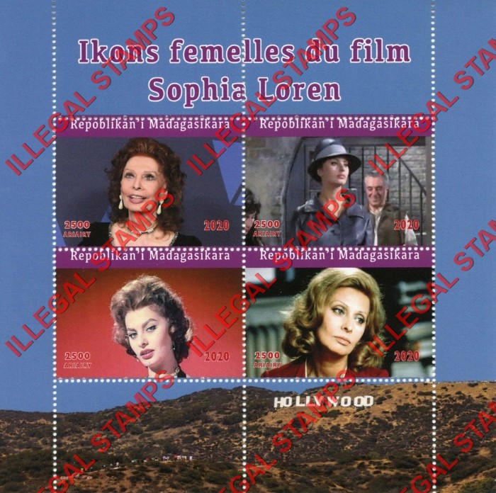 Madagascar 2020 Female Icons from the Movies Sophia Loren Illegal Stamp Souvenir Sheet of 4