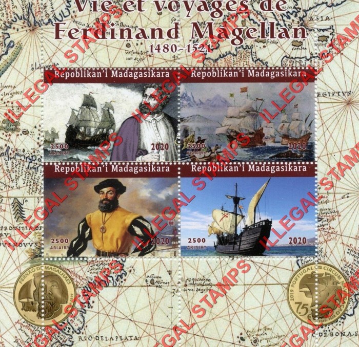 Madagascar 2020 Ferdinand Magellan Sailing Ships Illegal Stamp Souvenir Sheet of 4