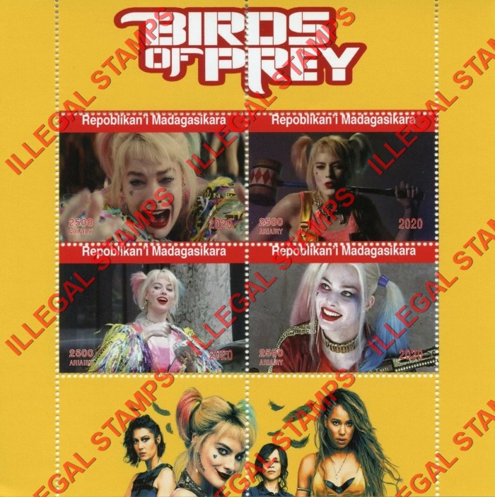 Madagascar 2020 Harley Quinn Birds of Prey Superheroes Illegal Stamp Souvenir Sheet of 4