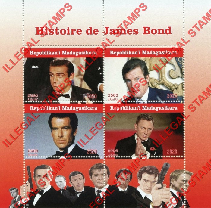 Madagascar 2020 James Bond History Illegal Stamp Souvenir Sheet of 4