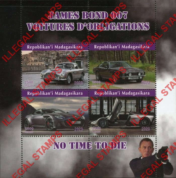 Madagascar 2020 James Bond No Time to Die Illegal Stamp Souvenir Sheet of 4
