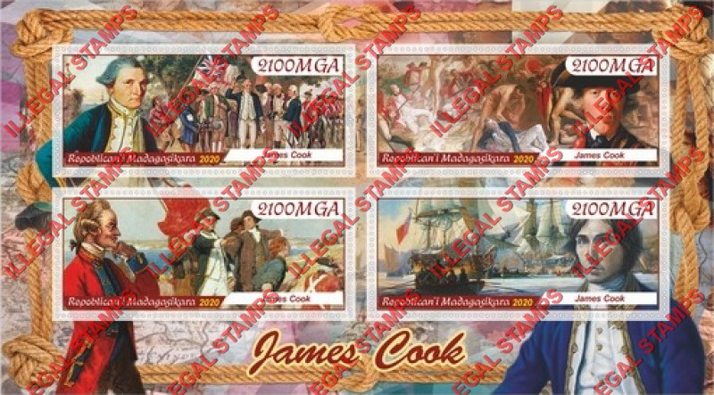 Madagascar 2020 James Cook Illegal Stamp Souvenir Sheet of 4