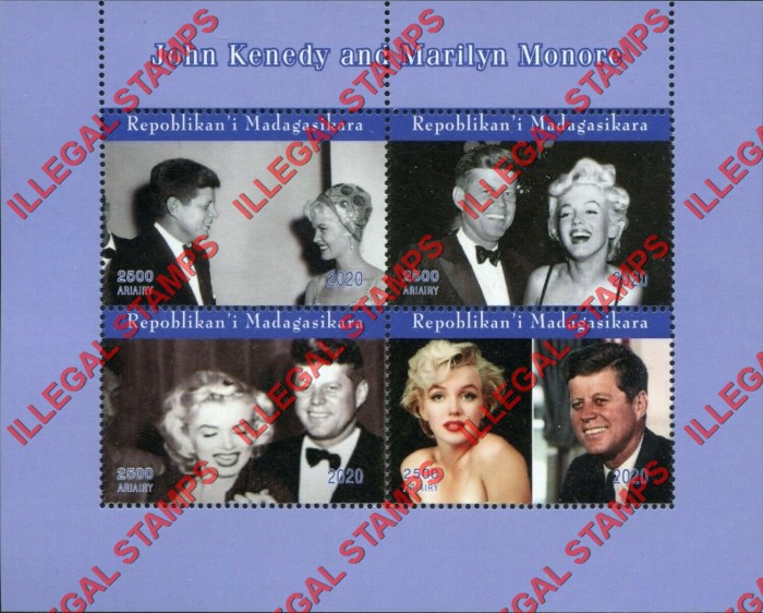 Madagascar 2020 John Kennedy and Marilyn Monroe Illegal Stamp Souvenir Sheet of 4