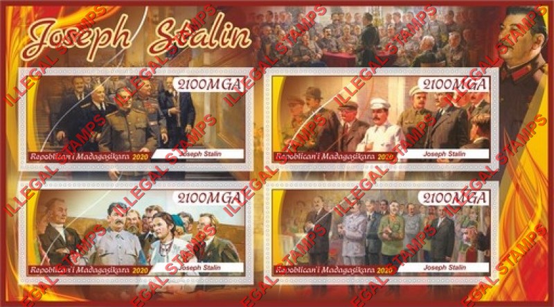 Madagascar 2020 Joseph Stalin (different) Illegal Stamp Souvenir Sheet of 4