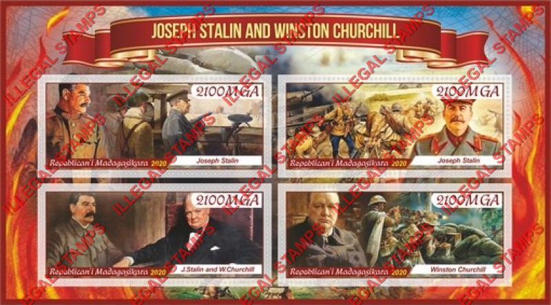 Madagascar 2020 Joseph Stalin and Winston Churchill Illegal Stamp Souvenir Sheet of 4