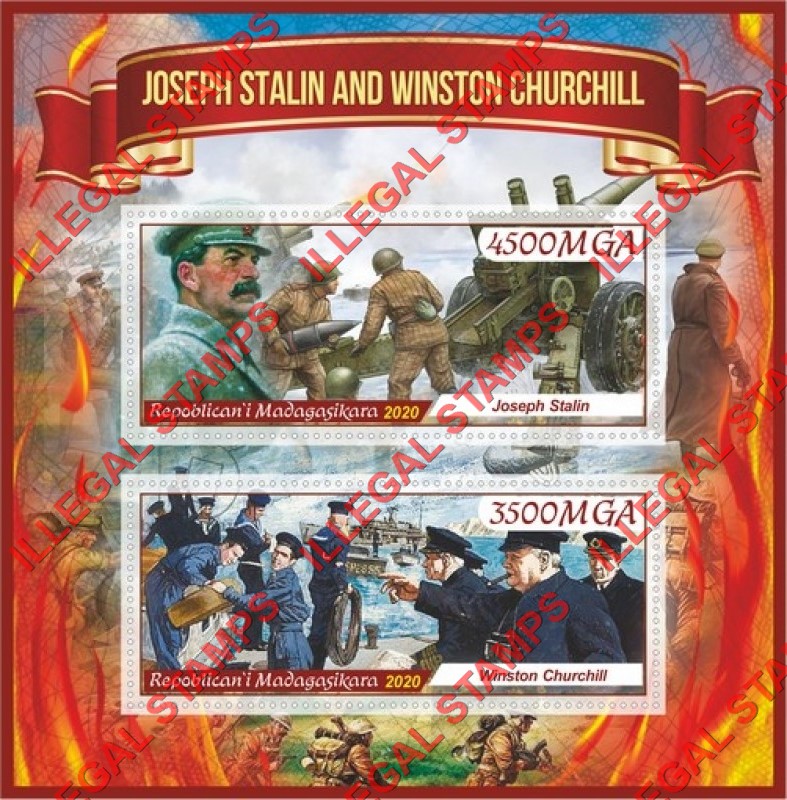 Madagascar 2020 Joseph Stalin and Winston Churchill Illegal Stamp Souvenir Sheet of 2