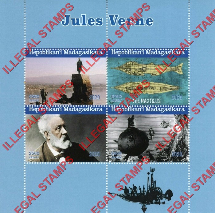 Madagascar 2020 Jules Verne Illegal Stamp Souvenir Sheet of 4
