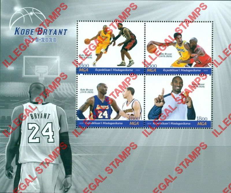 Madagascar 2020 Kobe Bryant Basketball Player Illegal Stamp Souvenir Sheet of 4