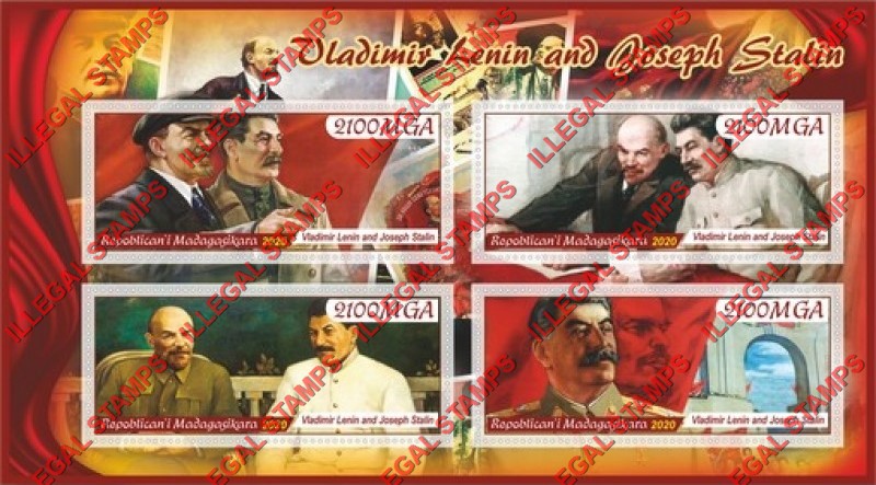 Madagascar 2020 Lenin and Stalin Illegal Stamp Souvenir Sheet of 4
