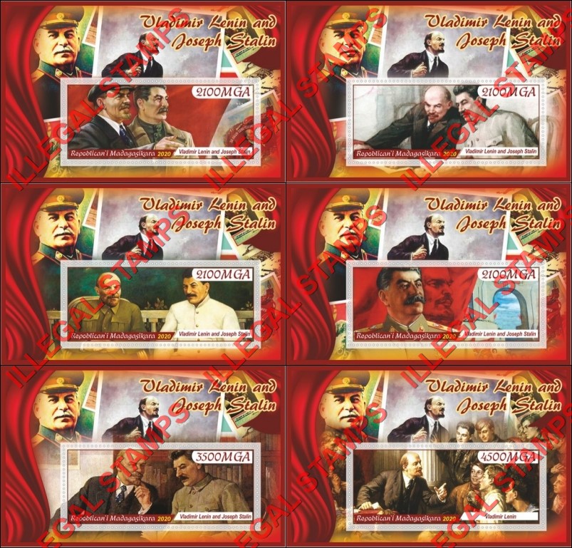 Madagascar 2020 Lenin and Stalin Illegal Stamp Souvenir Sheets of 1