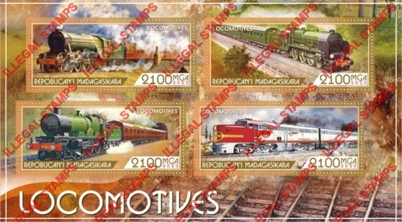 Madagascar 2020 Locomotives Illegal Stamp Souvenir Sheet of 4