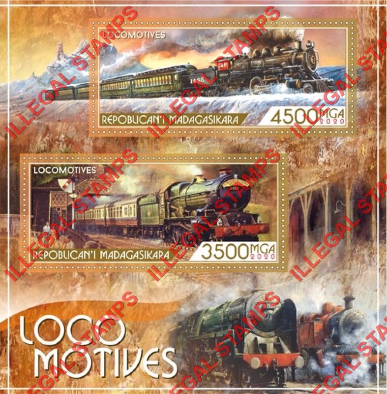 Madagascar 2020 Locomotives Illegal Stamp Souvenir Sheet of 2