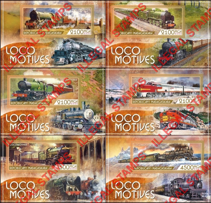 Madagascar 2020 Locomotives Illegal Stamp Souvenir Sheets of 1