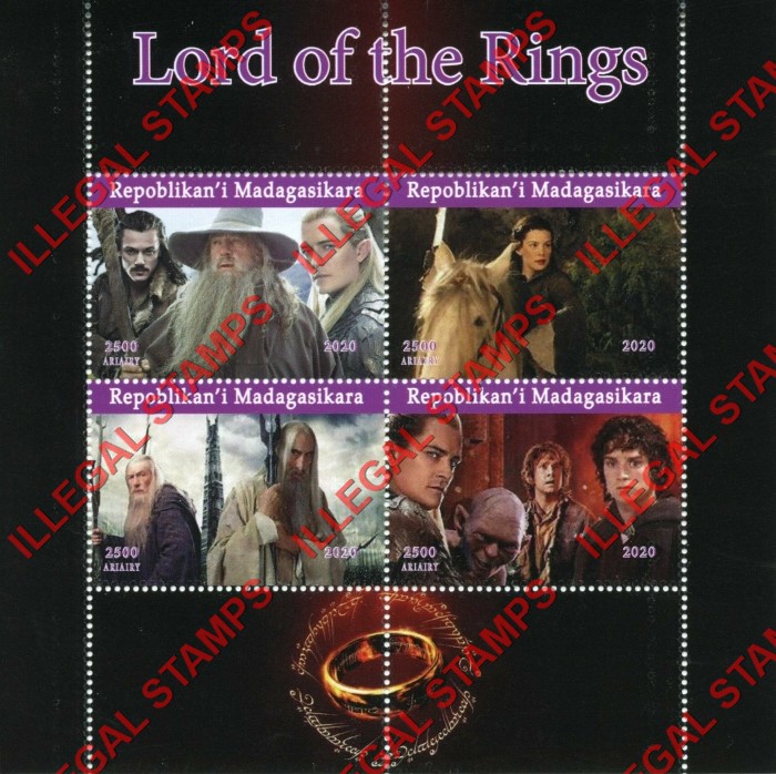 Madagascar 2020 Lord of the Rings Illegal Stamp Souvenir Sheet of 4