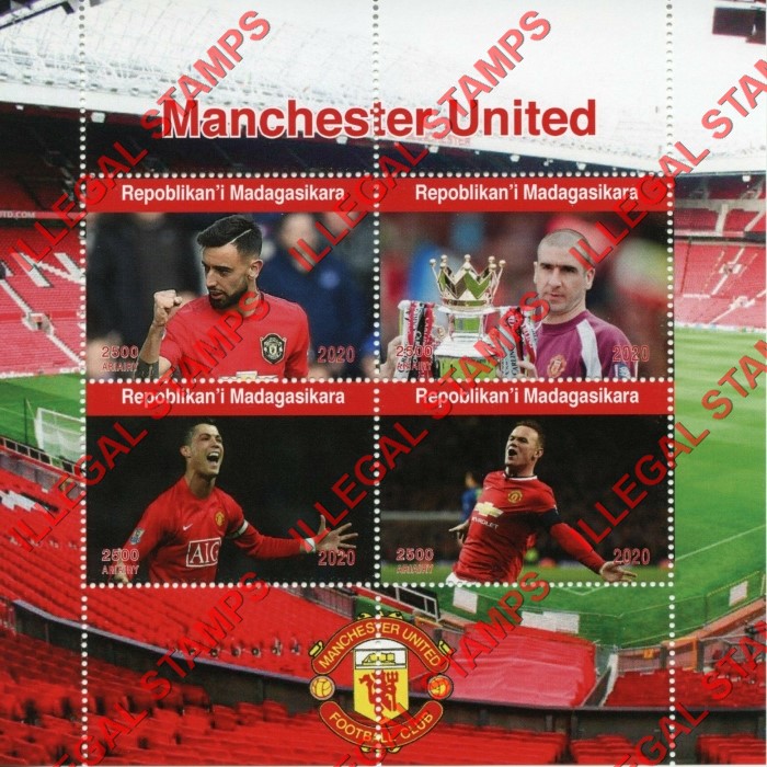 Madagascar 2020 Manchester United Soccer Illegal Stamp Souvenir Sheet of 4