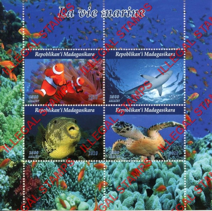 Madagascar 2020 Marine Life Illegal Stamp Souvenir Sheet of 4