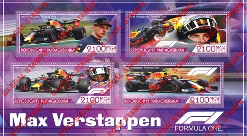 Madagascar 2020 Max Verstappen Formula I Illegal Stamp Souvenir Sheet of 4