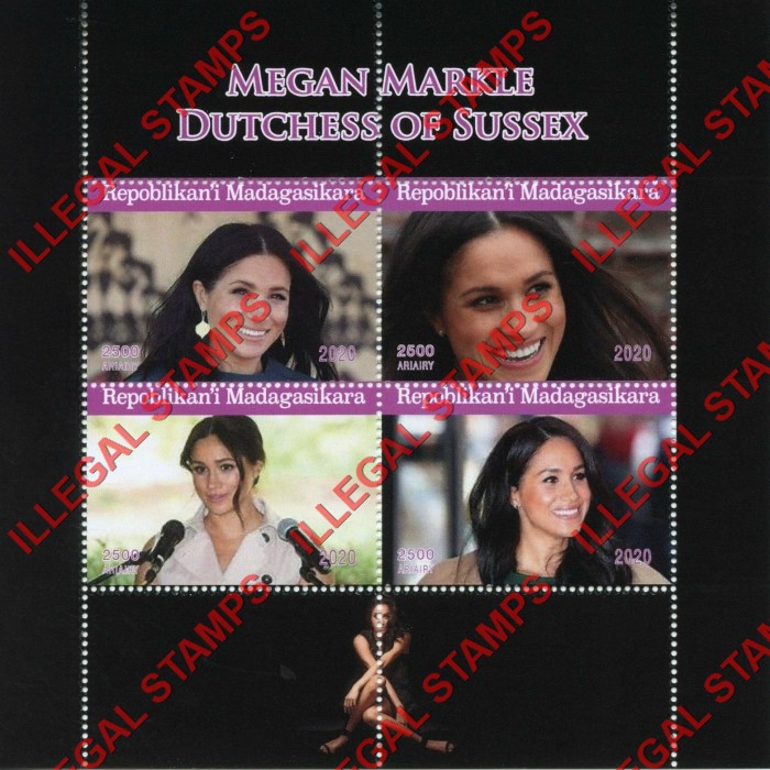 Madagascar 2020 Megan Markle Dutchess of Sussex Illegal Stamp Souvenir Sheet of 4