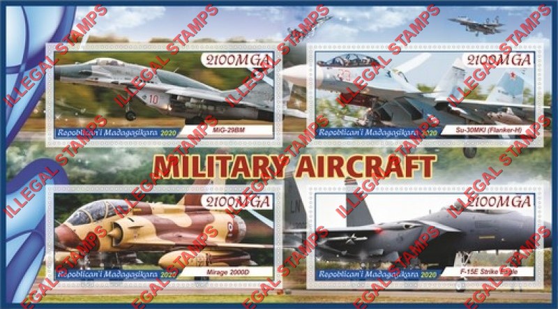 Madagascar 2020 Military Aircraft Illegal Stamp Souvenir Sheet of 4