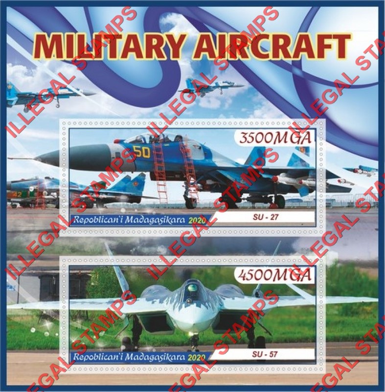 Madagascar 2020 Military Aircraft Illegal Stamp Souvenir Sheet of 2