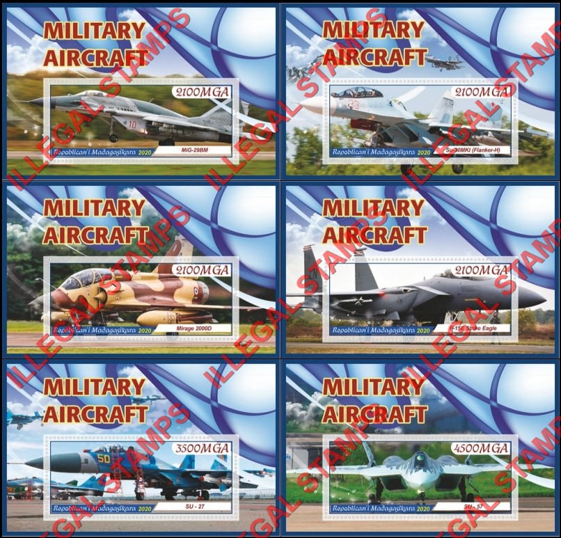 Madagascar 2020 Military Aircraft Illegal Stamp Souvenir Sheets of 1