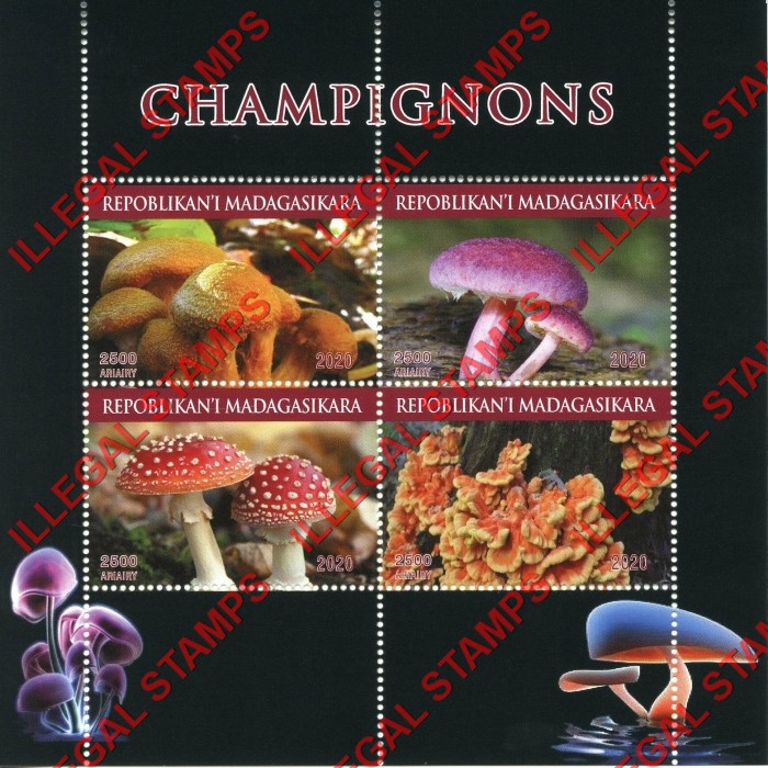 Madagascar 2020 Mushrooms Illegal Stamp Souvenir Sheet of 4