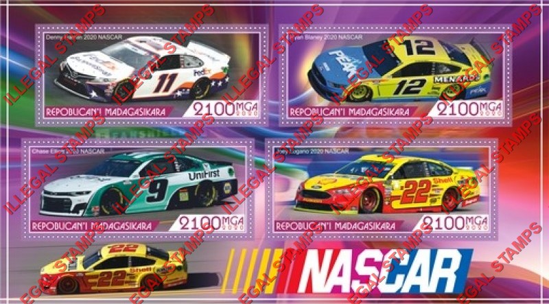 Madagascar 2020 NASCAR Race Cars Illegal Stamp Souvenir Sheet of 4