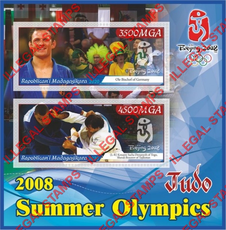 Madagascar 2020 Olympic Games in Beijing in 2008 Judo Illegal Stamp Souvenir Sheet of 2