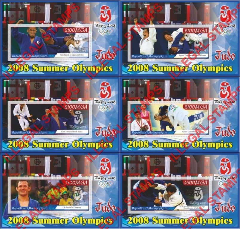 Madagascar 2020 Olympic Games in Beijing in 2008 Judo Illegal Stamp Souvenir Sheets of 1