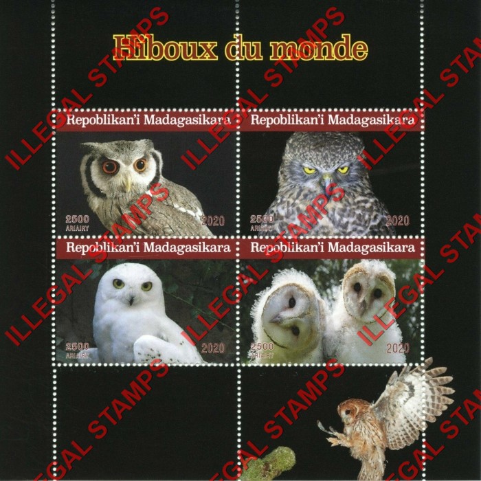 Madagascar 2020 Owls Illegal Stamp Souvenir Sheet of 4