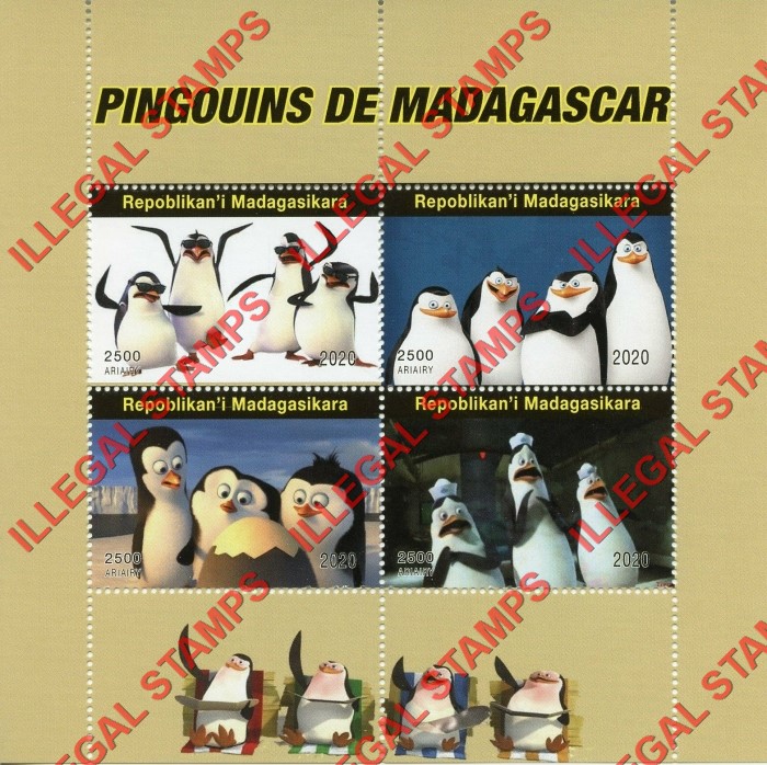Madagascar 2020 Penguins of Madagascar Cartoon Illegal Stamp Souvenir Sheet of 4