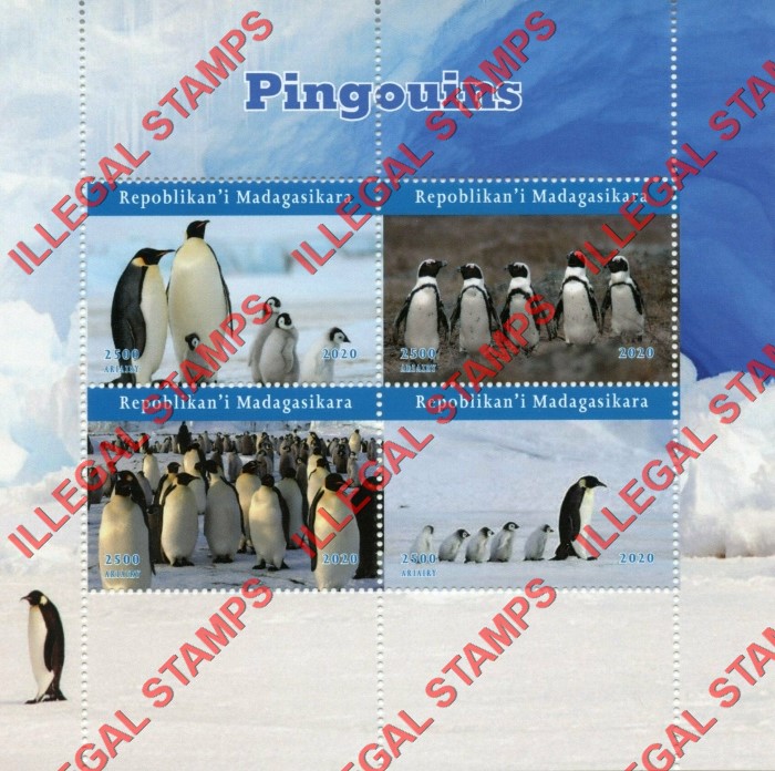 Madagascar 2020 Penguins Illegal Stamp Souvenir Sheet of 4
