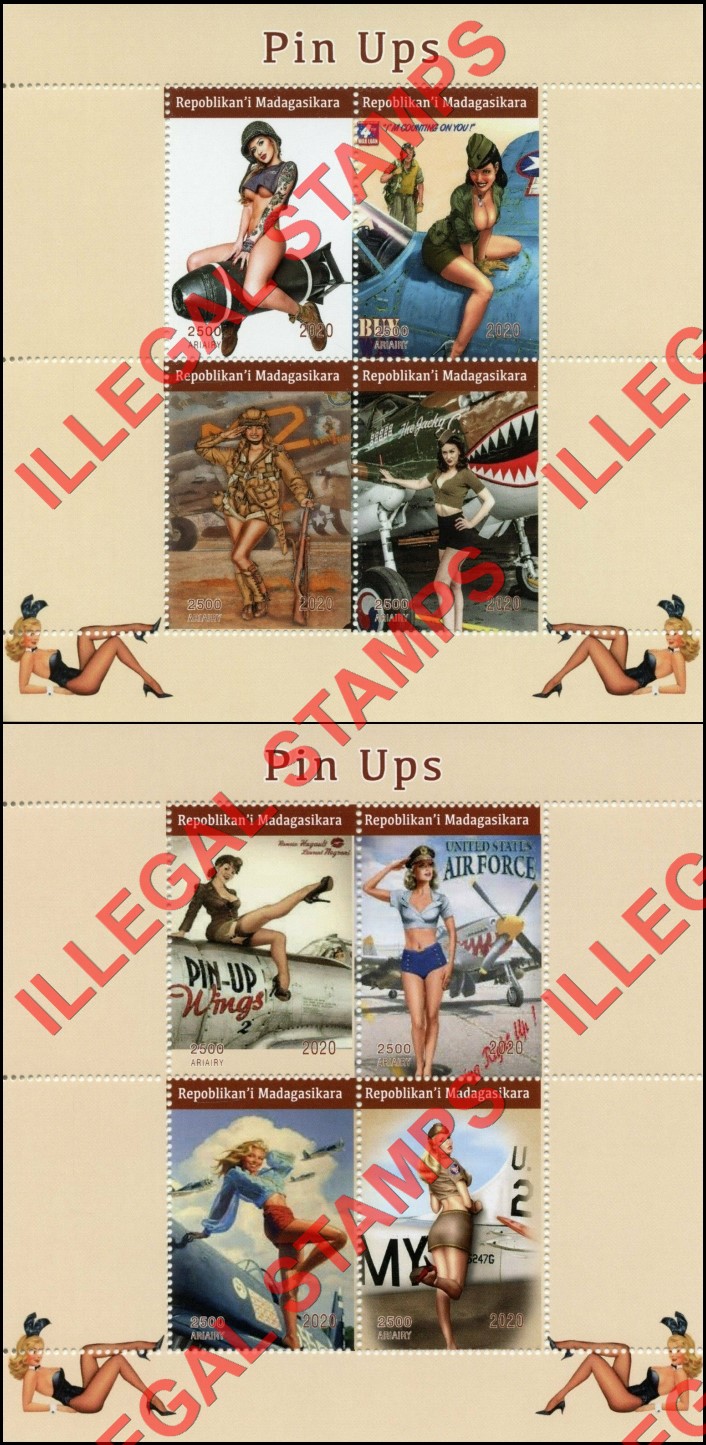 Madagascar 2020 Pin Ups Aviation Illegal Stamp Souvenir Sheets of 4