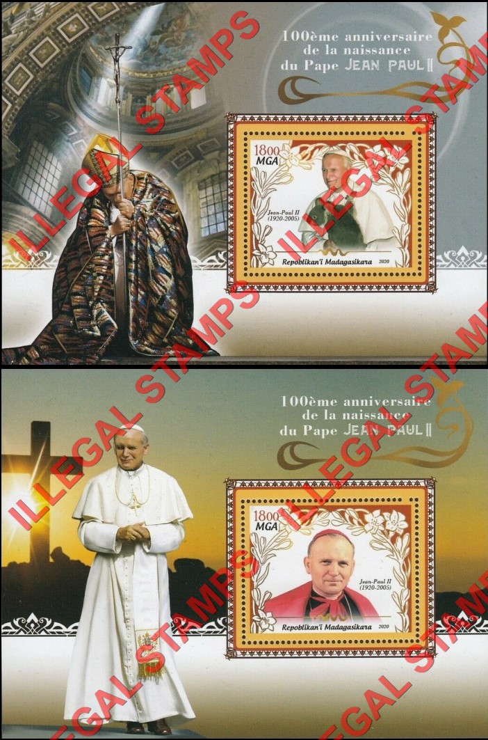 Madagascar 2020 Pope John Paul II Illegal Stamp Souvenir Sheets of 1 (Part 1)
