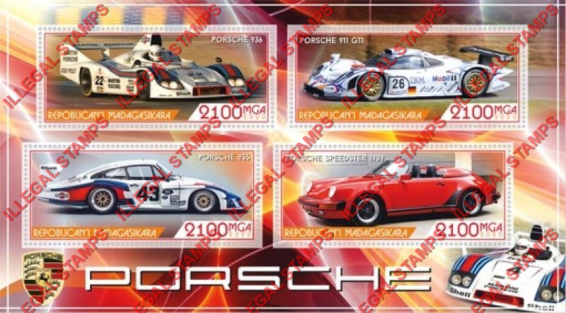 Madagascar 2020 Porsche Race Cars Illegal Stamp Souvenir Sheet of 4