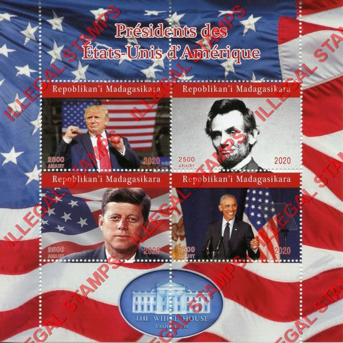 Madagascar 2020 Presidents of the United States Illegal Stamp Souvenir Sheet of 4