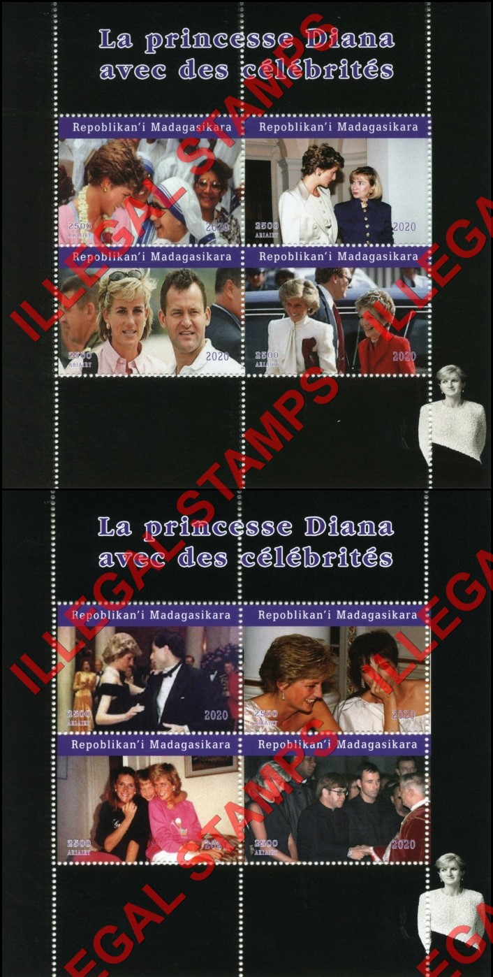 Madagascar 2020 Princess Diana with Celebrities Illegal Stamp Souvenir Sheets of 4