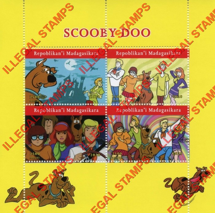 Madagascar 2020 Scooby Doo Cartoon Illegal Stamp Souvenir Sheet of 4