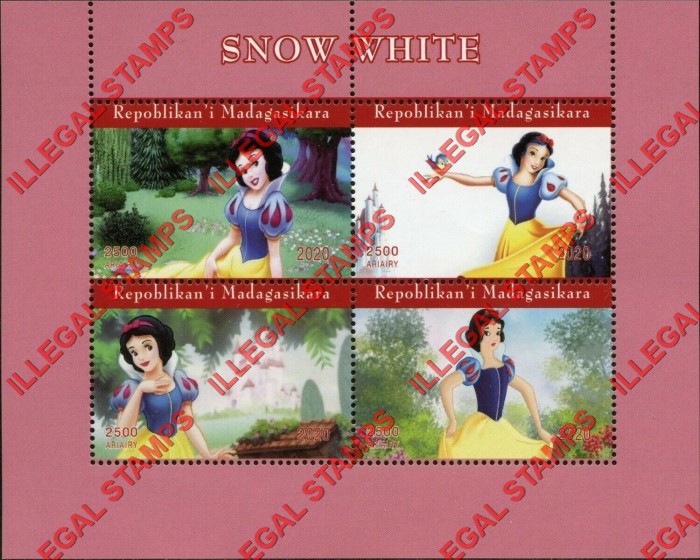 Madagascar 2020 Snow White Illegal Stamp Souvenir Sheet of 4