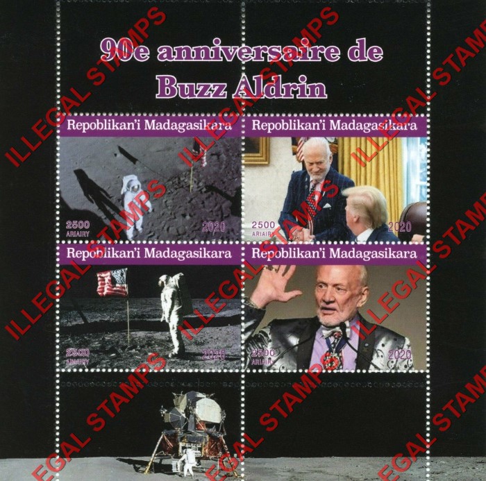 Madagascar 2020 Space Buzz Aldrin (different) Illegal Stamp Souvenir Sheet of 4
