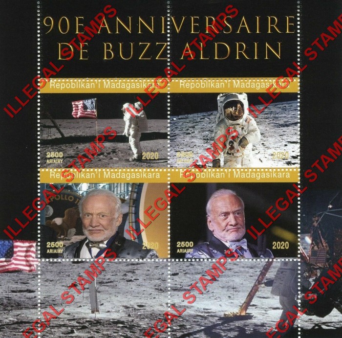 Madagascar 2020 Space Buzz Aldrin Illegal Stamp Souvenir Sheet of 4