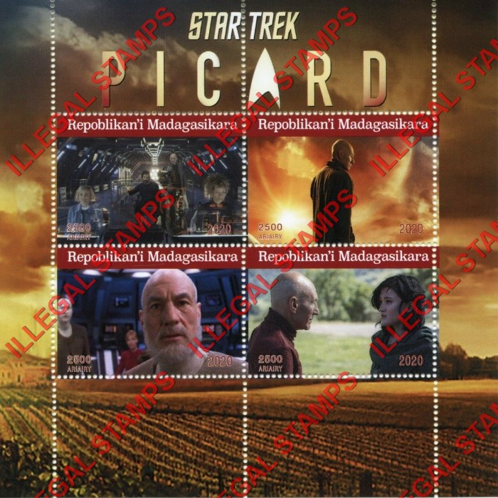 Madagascar 2020 Star Trek Picard Illegal Stamp Souvenir Sheet of 4