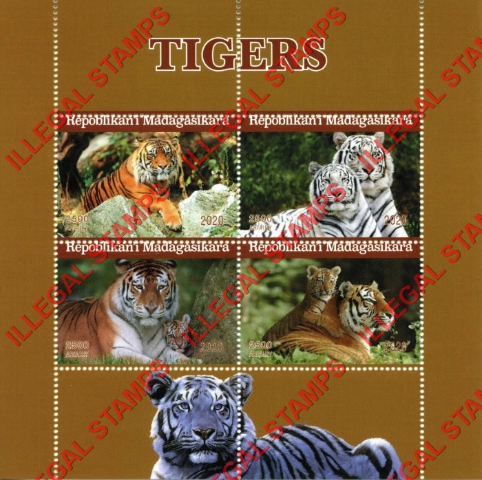 Madagascar 2020 Tigers Illegal Stamp Souvenir Sheet of 4