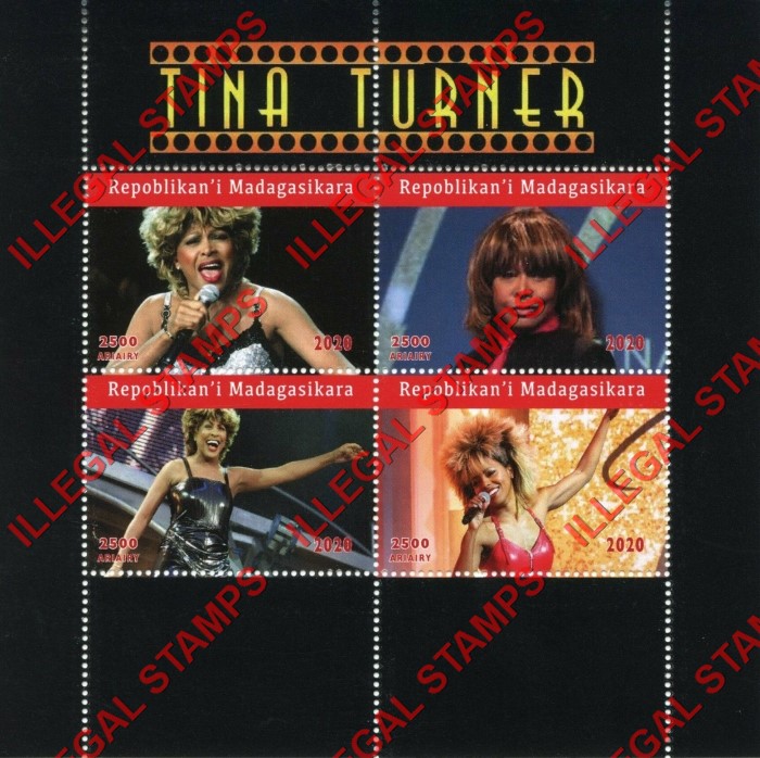 Madagascar 2020 Tina Turner Illegal Stamp Souvenir Sheet of 4