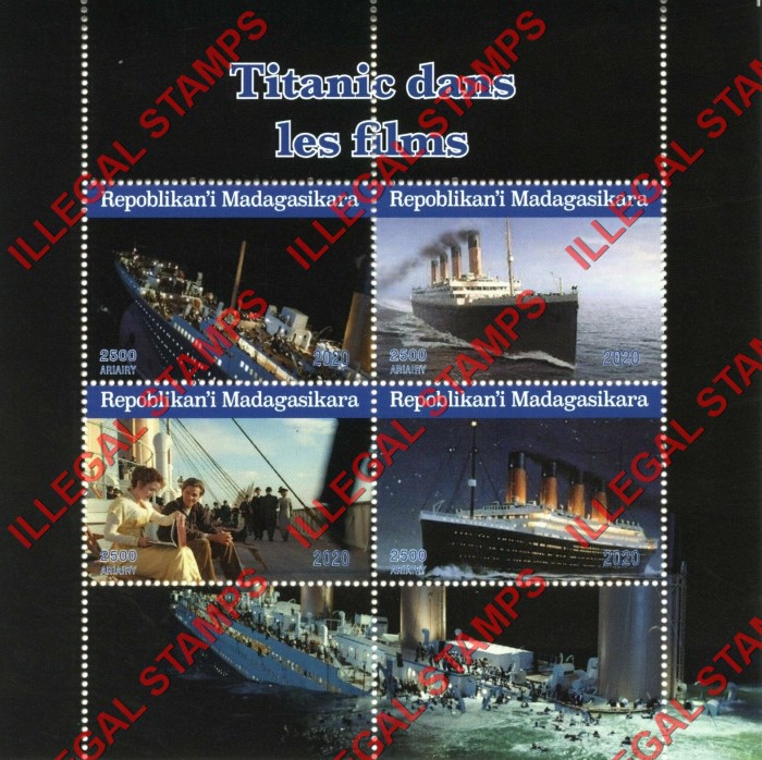 Madagascar 2020 Titanic Movie Illegal Stamp Souvenir Sheet of 4