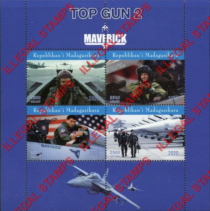 Madagascar 2020 Top Gun 2 Illegal Stamp Souvenir Sheet of 4