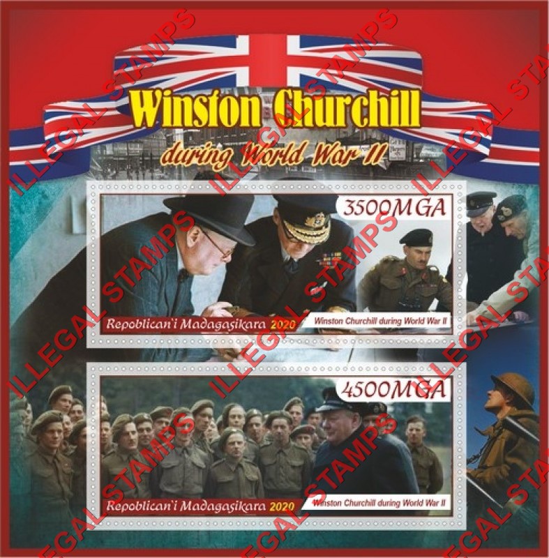 Madagascar 2020 Winston Churchill During World War II Illegal Stamp Souvenir Sheet of 2