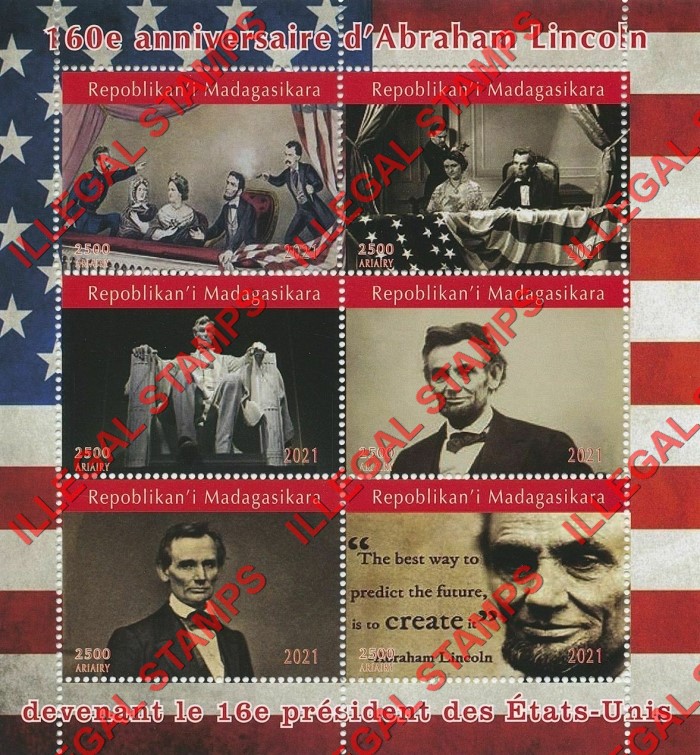 Madagascar 2021 Abraham Lincoln Illegal Stamp Souvenir Sheet of 6